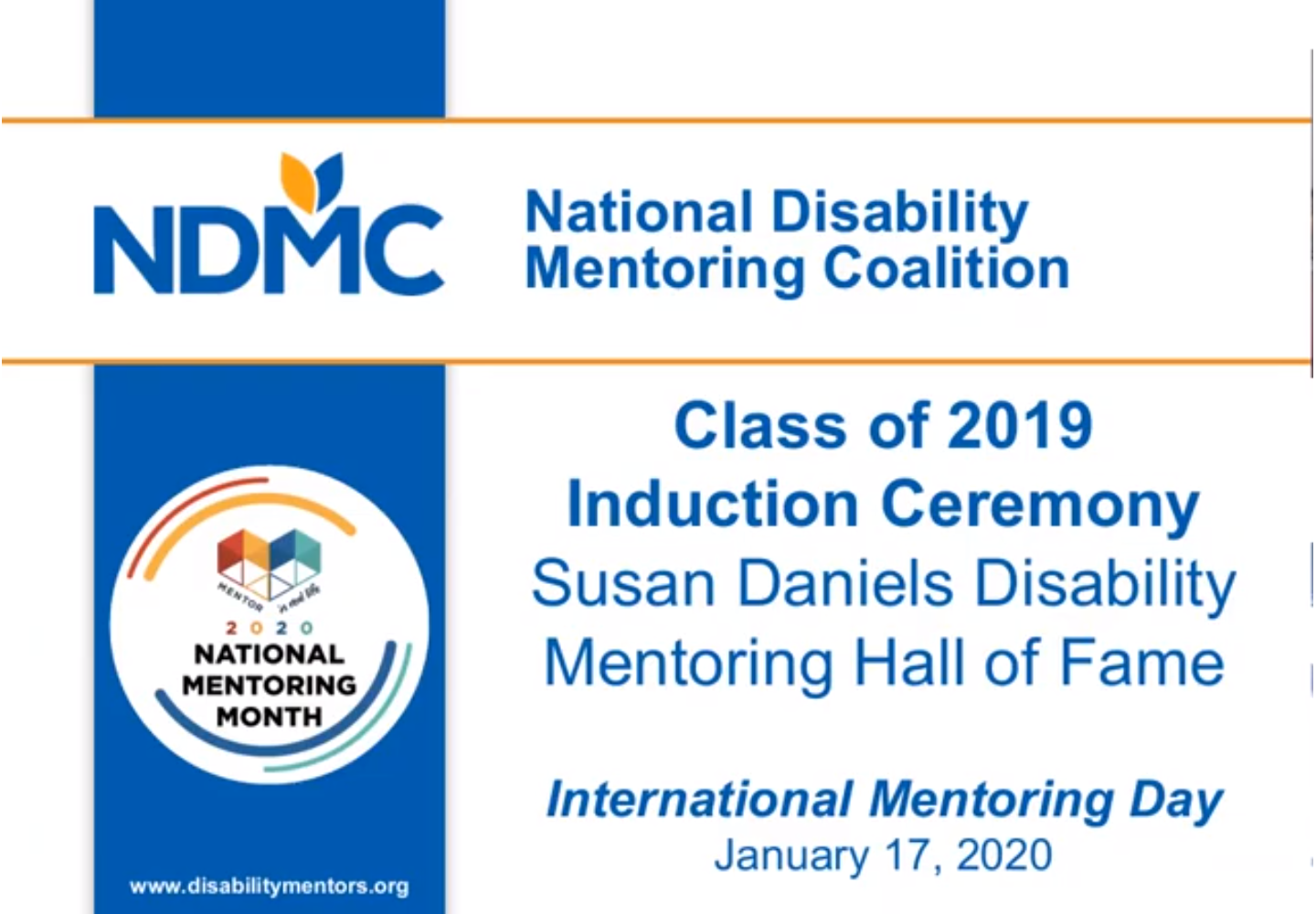 PowerPoint slide that reads 'NDMC Class of 2019 Induction Ceremony'
